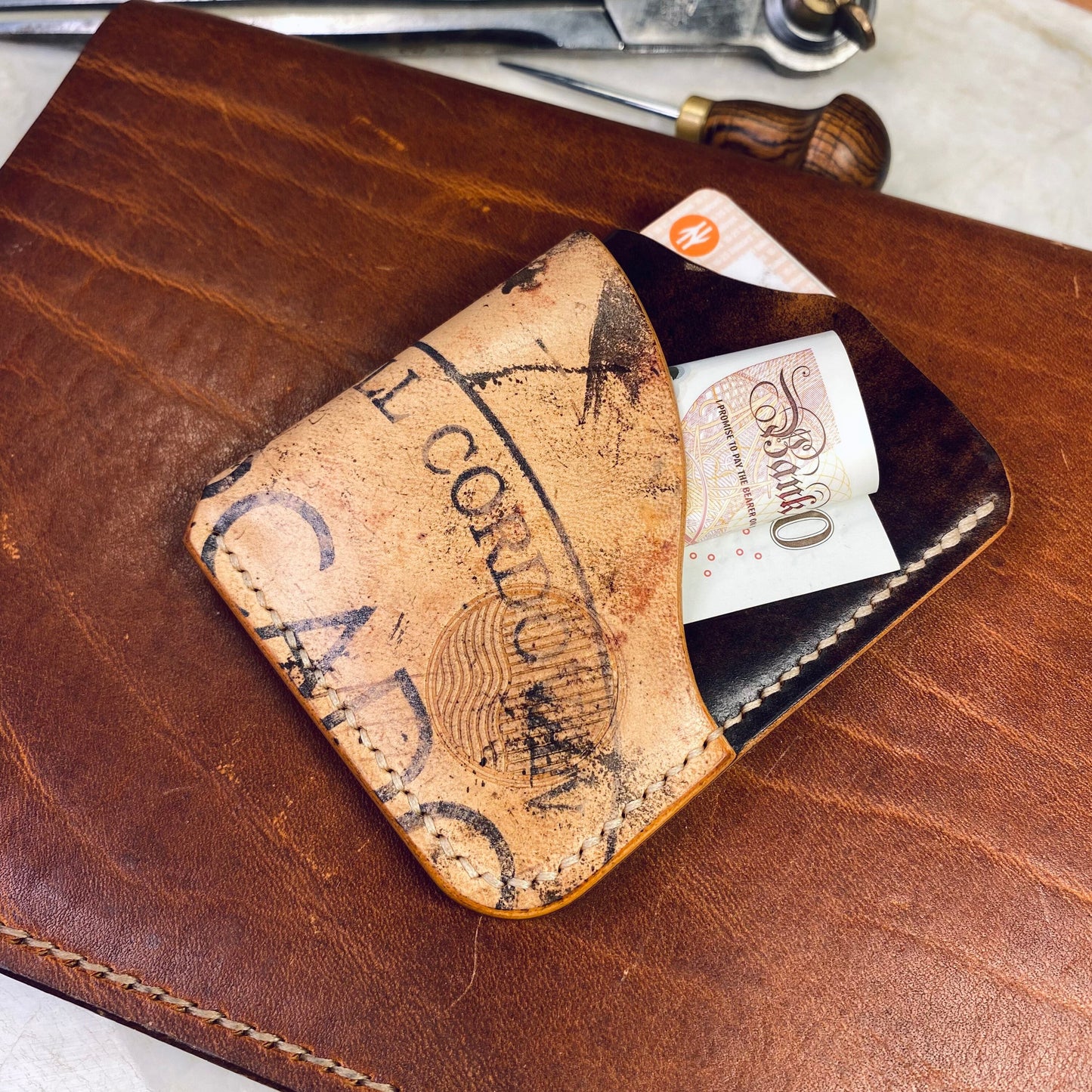 Card Wallet - Marbled Brown Rocado Shell Cordovan